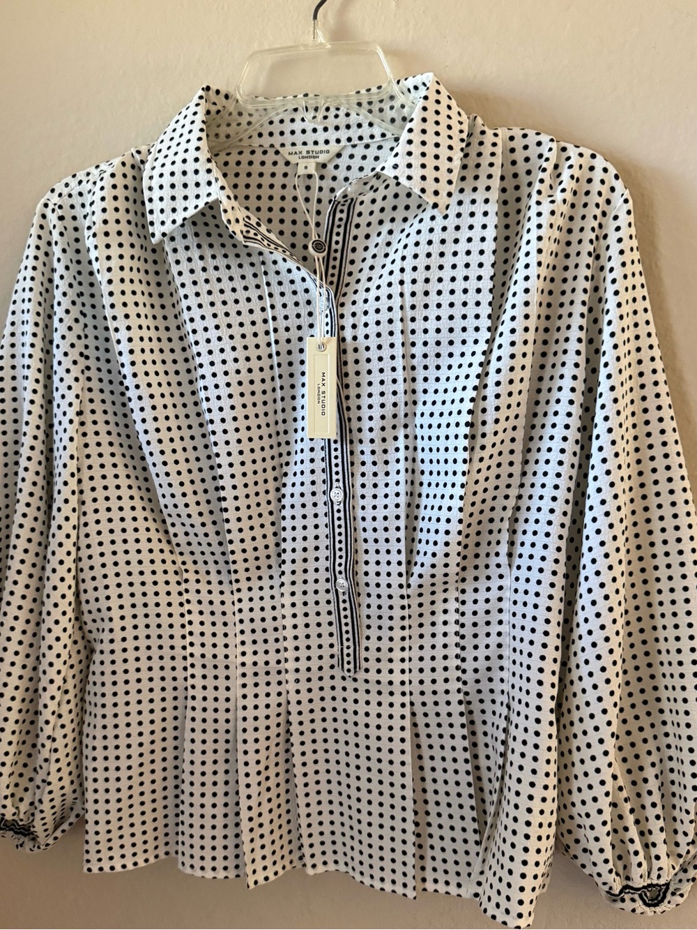 NWT Max Studio 3/4 Sleeve Top Black Dots on Ivory, Small $34
